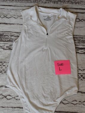 Sleeveless White Zip-Neck Bodysuit - Size L